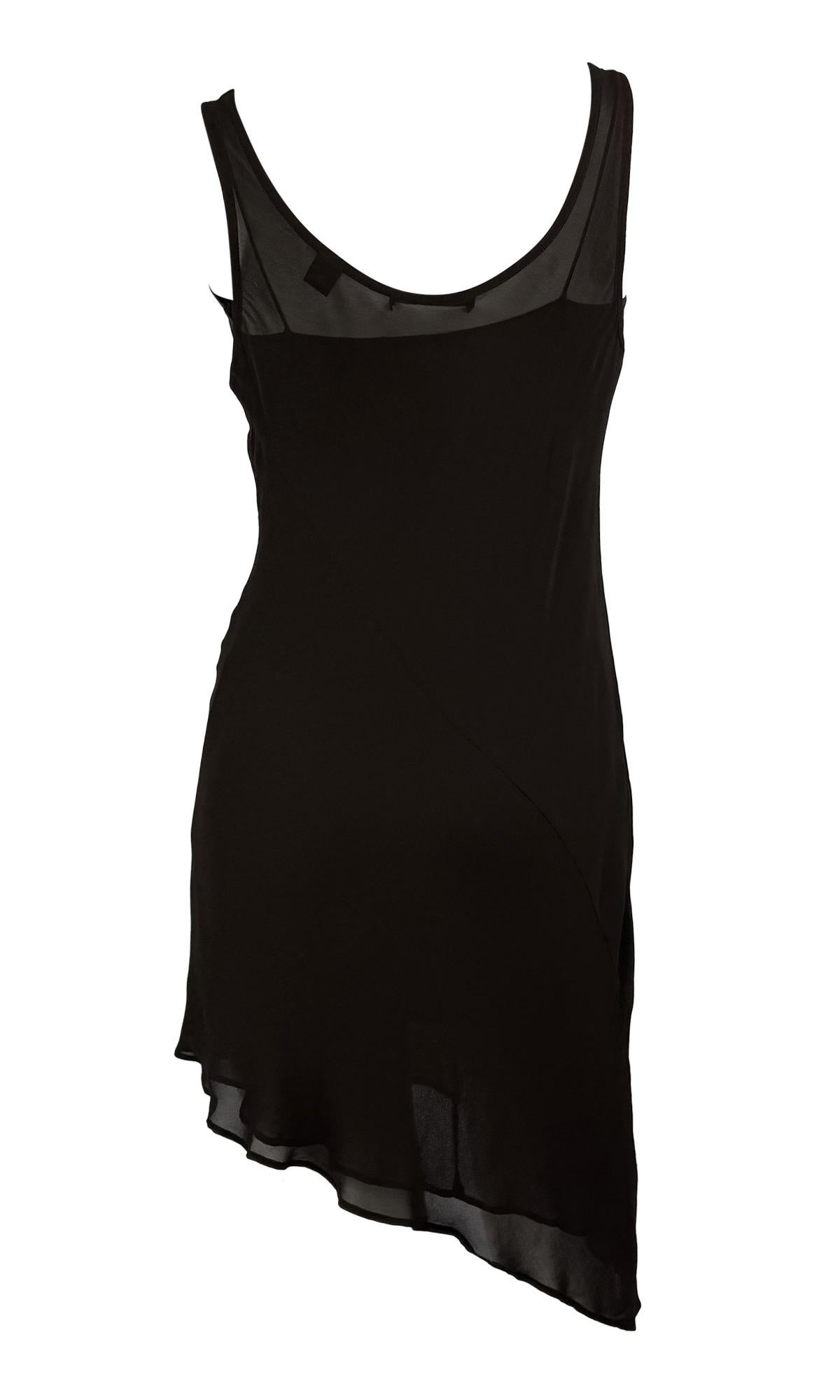 Women's Late 1990s Donna Karan Sheer Dark Brown Asymmetric Grey Double Slip Dress For Sale