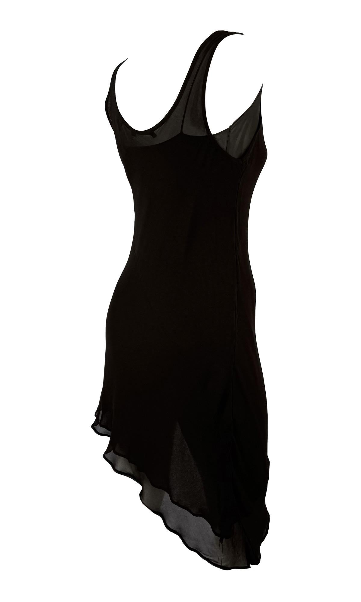 Late 1990s Donna Karan Sheer Dark Brown Asymmetric Grey Double Slip Dress For Sale 1