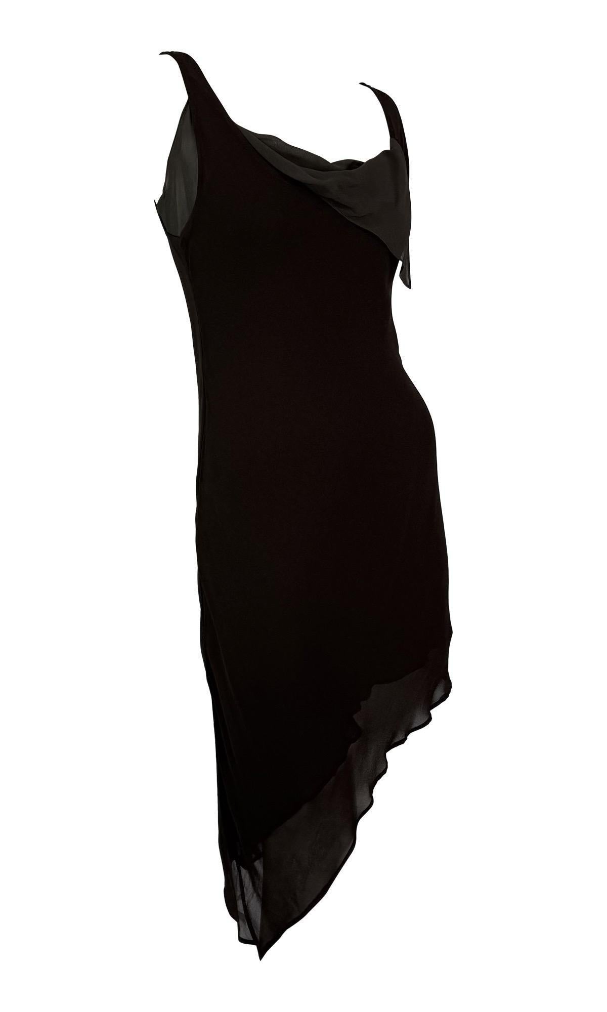 Ende der 1990er Jahre Donna Karan Durchsichtiges dunkelbraunes asymmetrisches graues Doppel-Slip-Kleid im Angebot 3