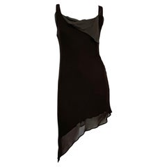 Fin des années 1990 Aonna Karan Sheer Dark Brown Asymmetric Grey Double Slip Dress