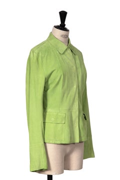 Late 1990s/Early 2000s Dolce & Gabbana Lime Green Suede Jacket Leo Print Lining