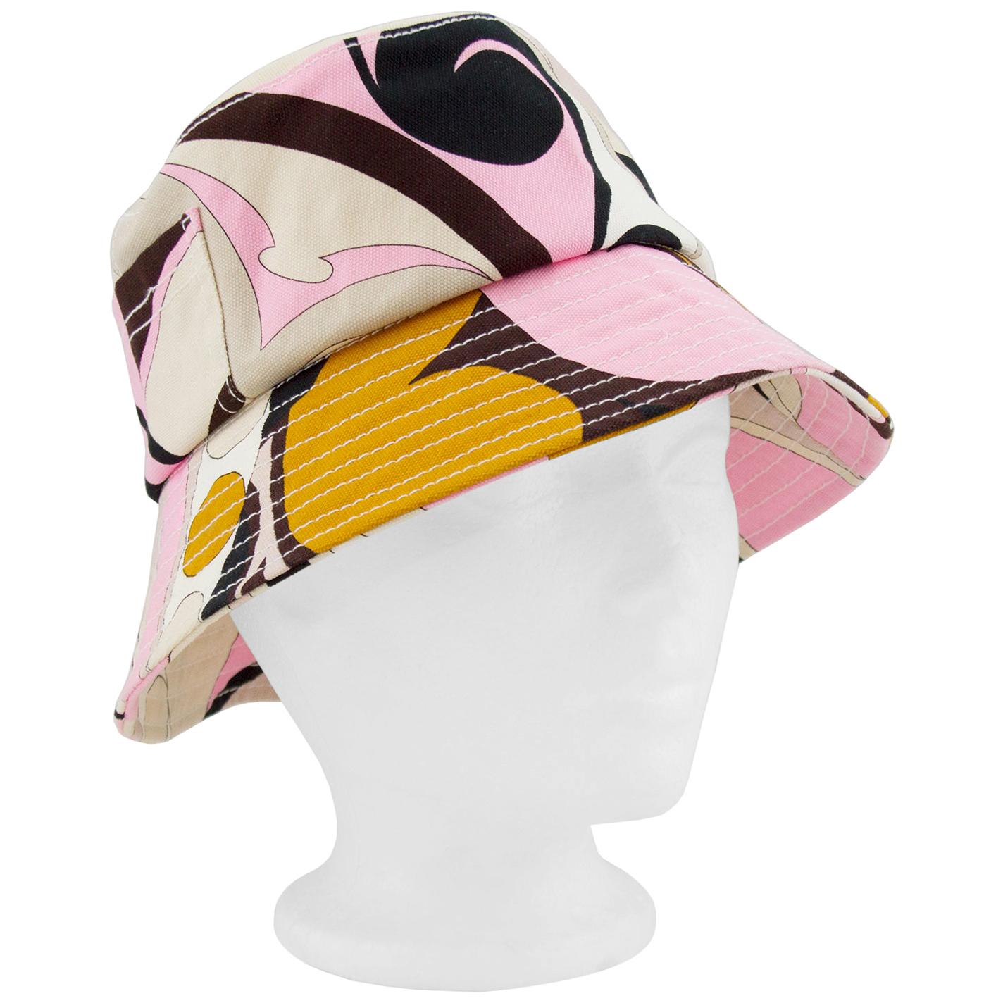 Late 1990s Emilio Pucci Pink and Brown Canvas Bucket Hat