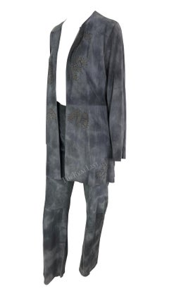 Late 1990s Fendi by Karl Lagerfeld Blue Grey Distressed Suede Matching Set 40IT