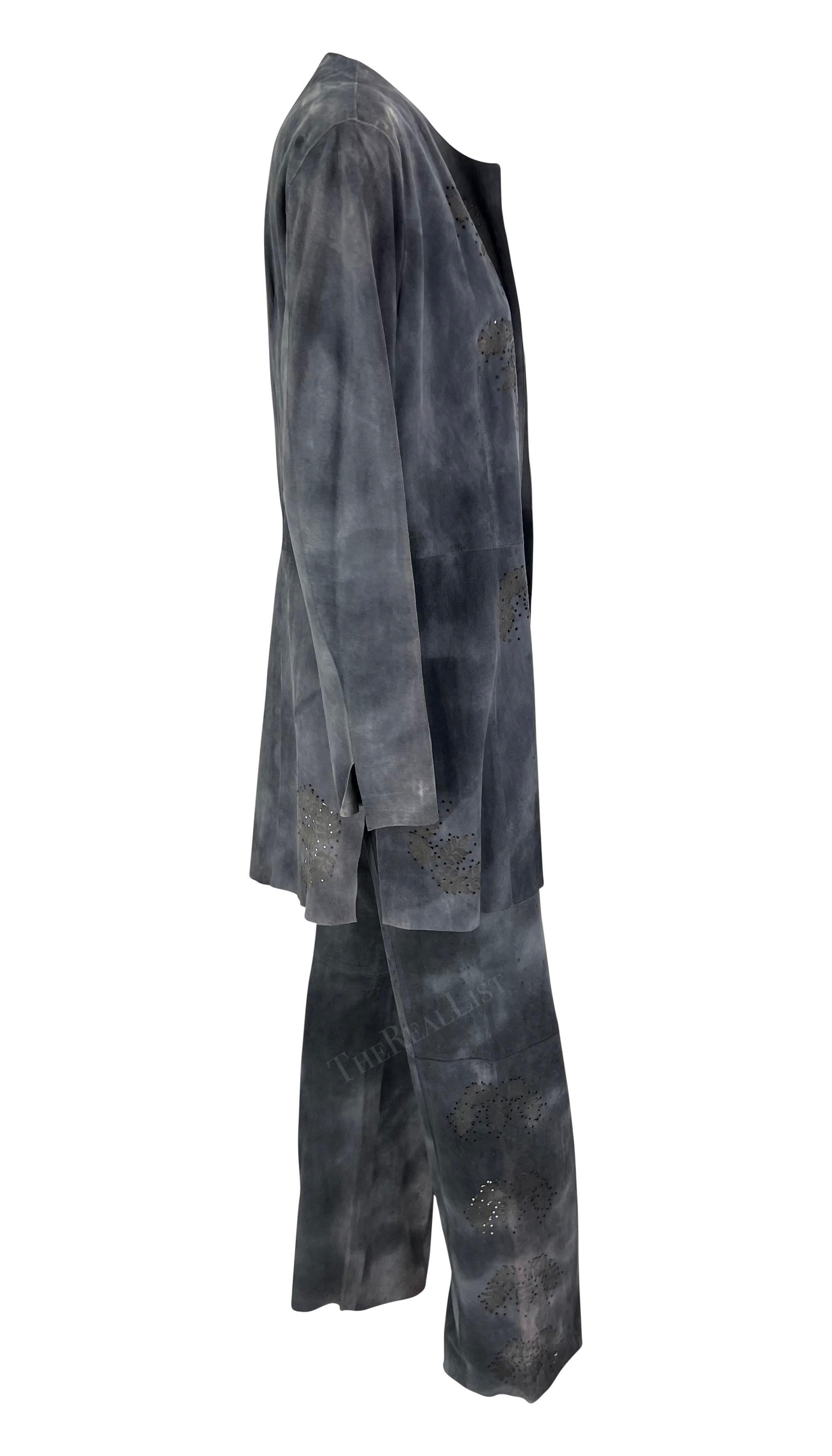 Late 1990s Fendi by Karl Lagerfeld Blue Grey Distressed Suede Matching Set For Sale 1