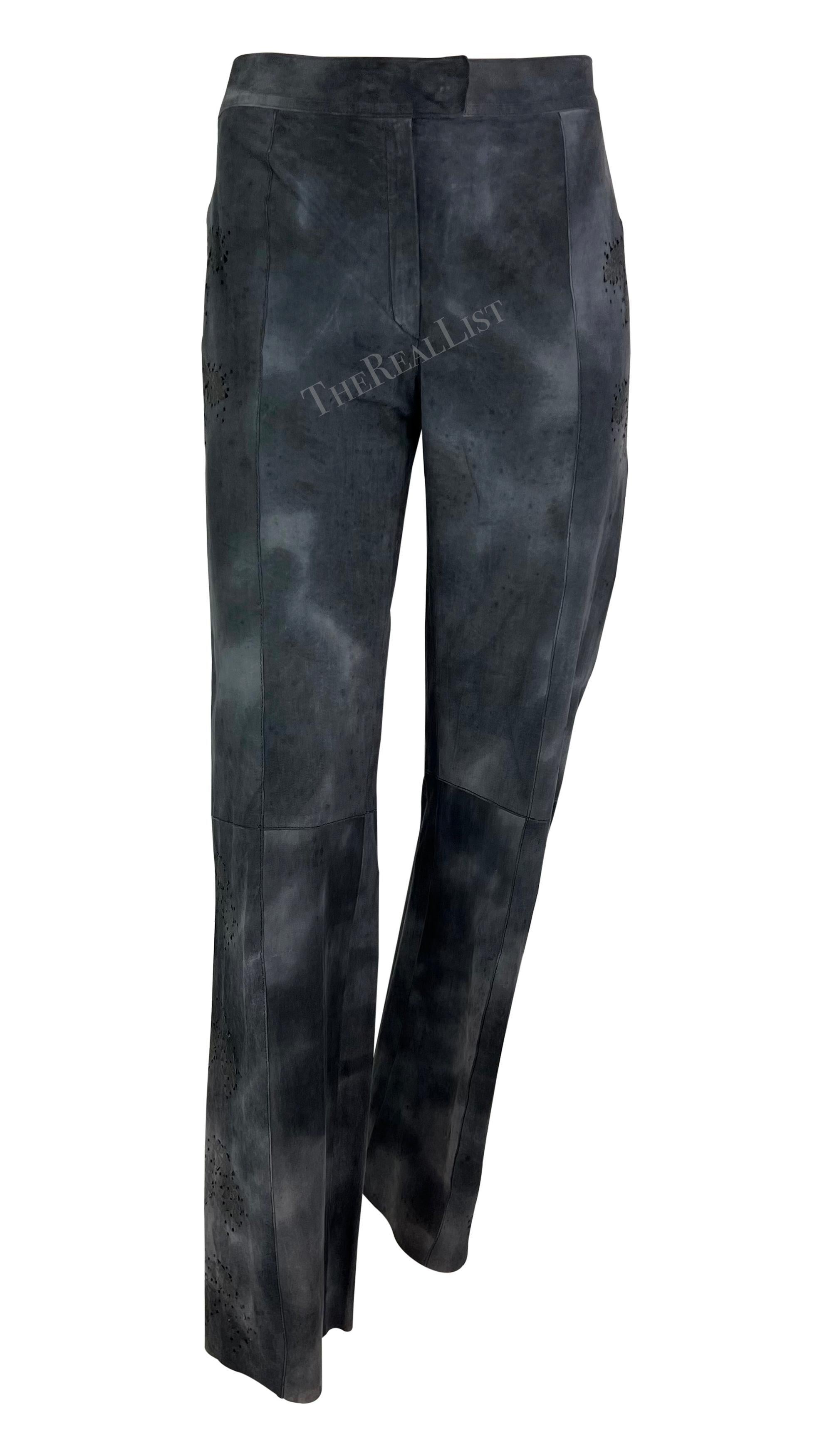 Late 1990s Fendi by Karl Lagerfeld Blue Grey Distressed Suede Matching Set For Sale 3