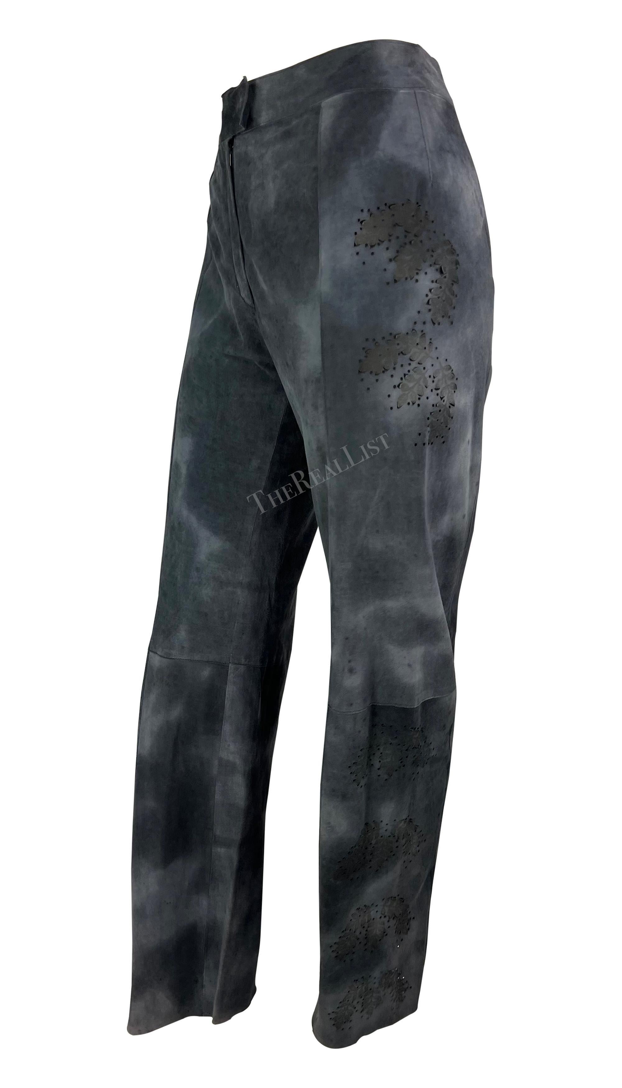 Late 1990s Fendi by Karl Lagerfeld Blue Grey Distressed Suede Matching Set For Sale 4