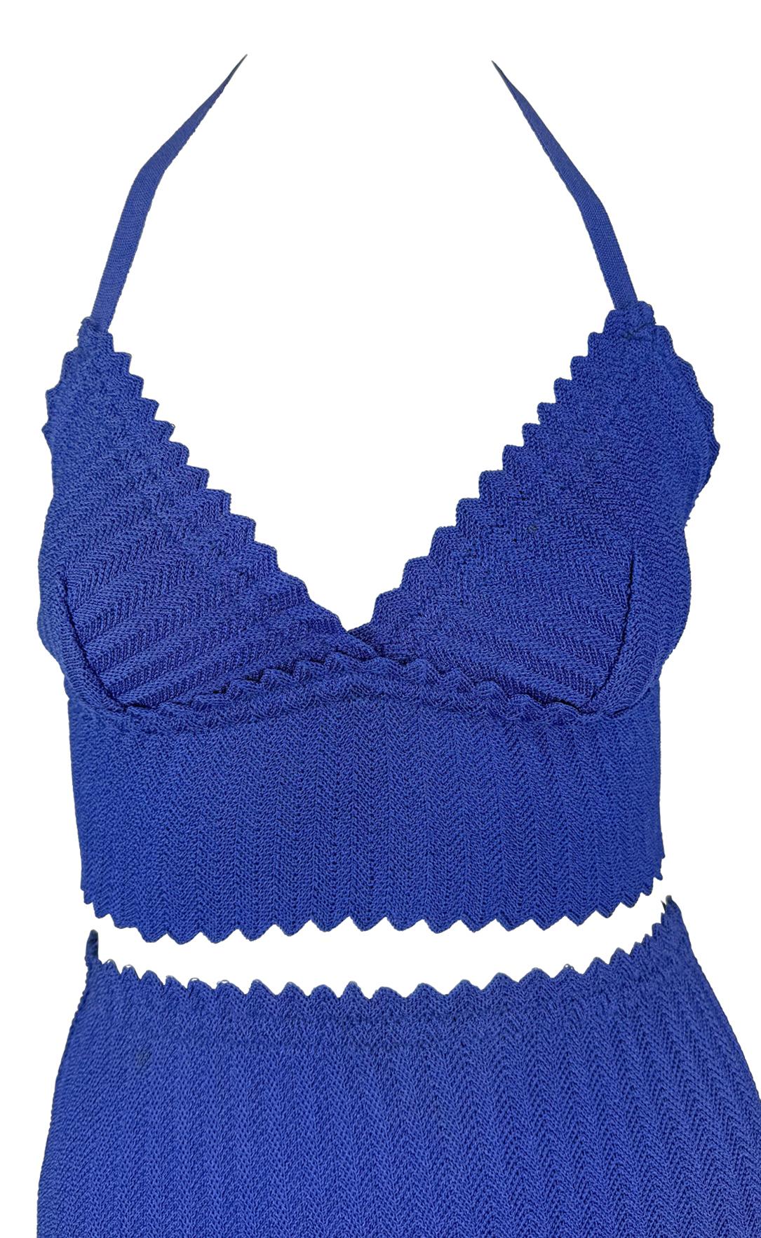 Finales de los 90 Fendi by Karl Lagerfeld Conjunto de falda bralette de punto recortado azul en venta 5