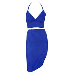 Fine anni '90 Karl Lagerfeld for Fendi - Maglia Bodycon - Gonna Bralette Blu