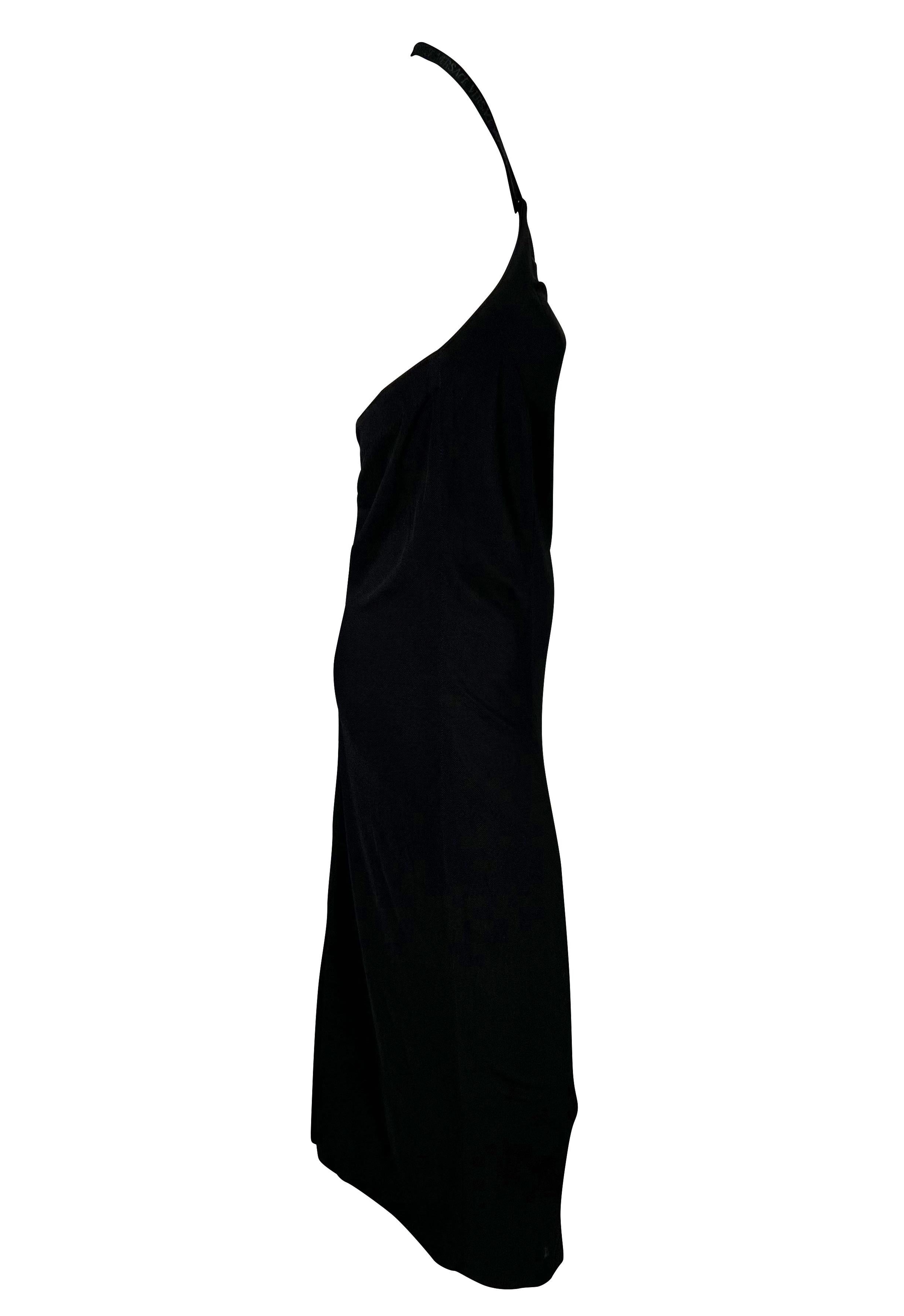 Women's Late 1990s Gianni Versace by Donatella Logo Knit Stretch Halter Neck Black Dress For Sale