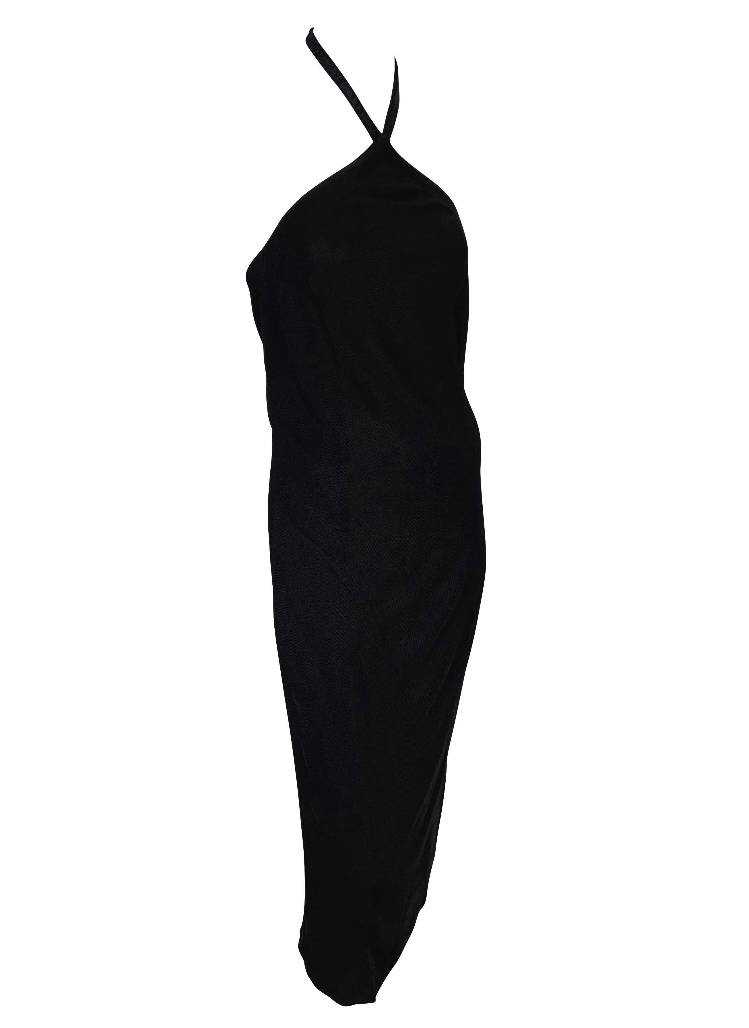 Late 1990s Gianni Versace by Donatella Logo Knit Stretch Halter Neck Black Dress For Sale 1