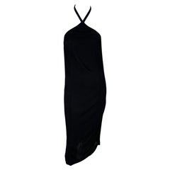 Vintage Late 1990s Gianni Versace by Donatella Logo Knit Stretch Halter Neck Black Dress