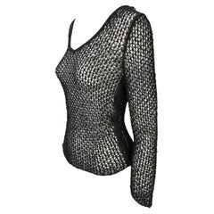 Late 1990s Gianni Versace by Donatella Sequin Fishnet Stretch Knit Sweater Top