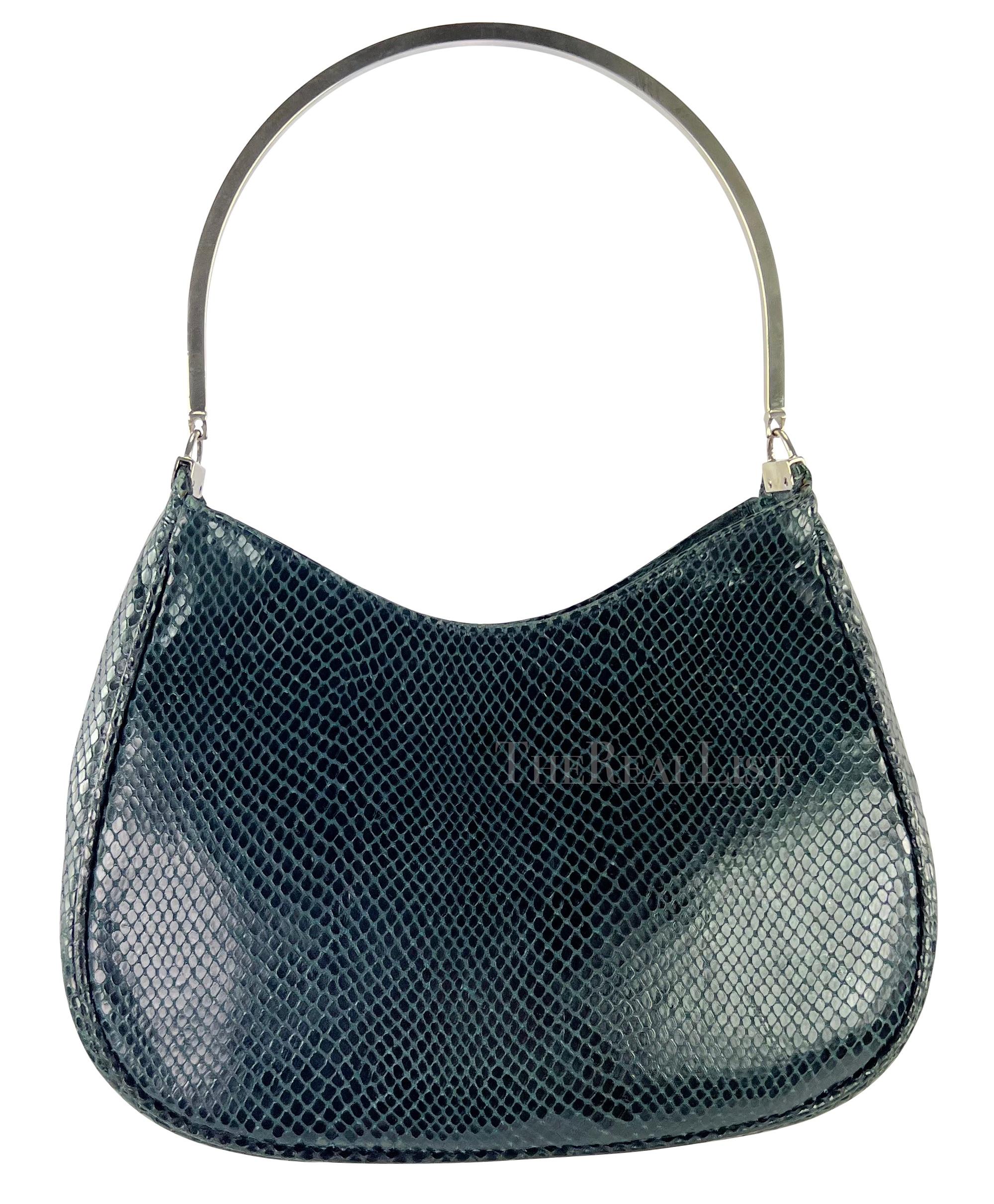 1990s Gianni Versace Couture Teal Python Metal Top Handle Shoulder Bag For Sale 1