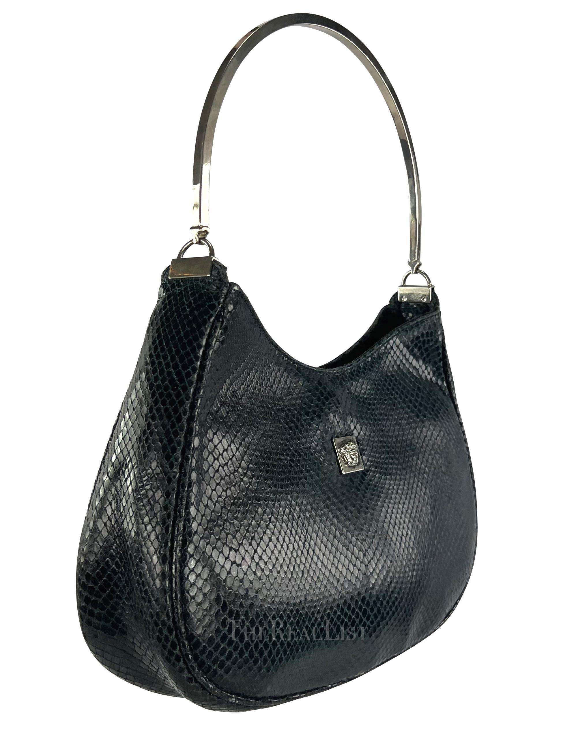 1990s Gianni Versace Couture Teal Python Metal Top Handle Shoulder Bag For Sale 3