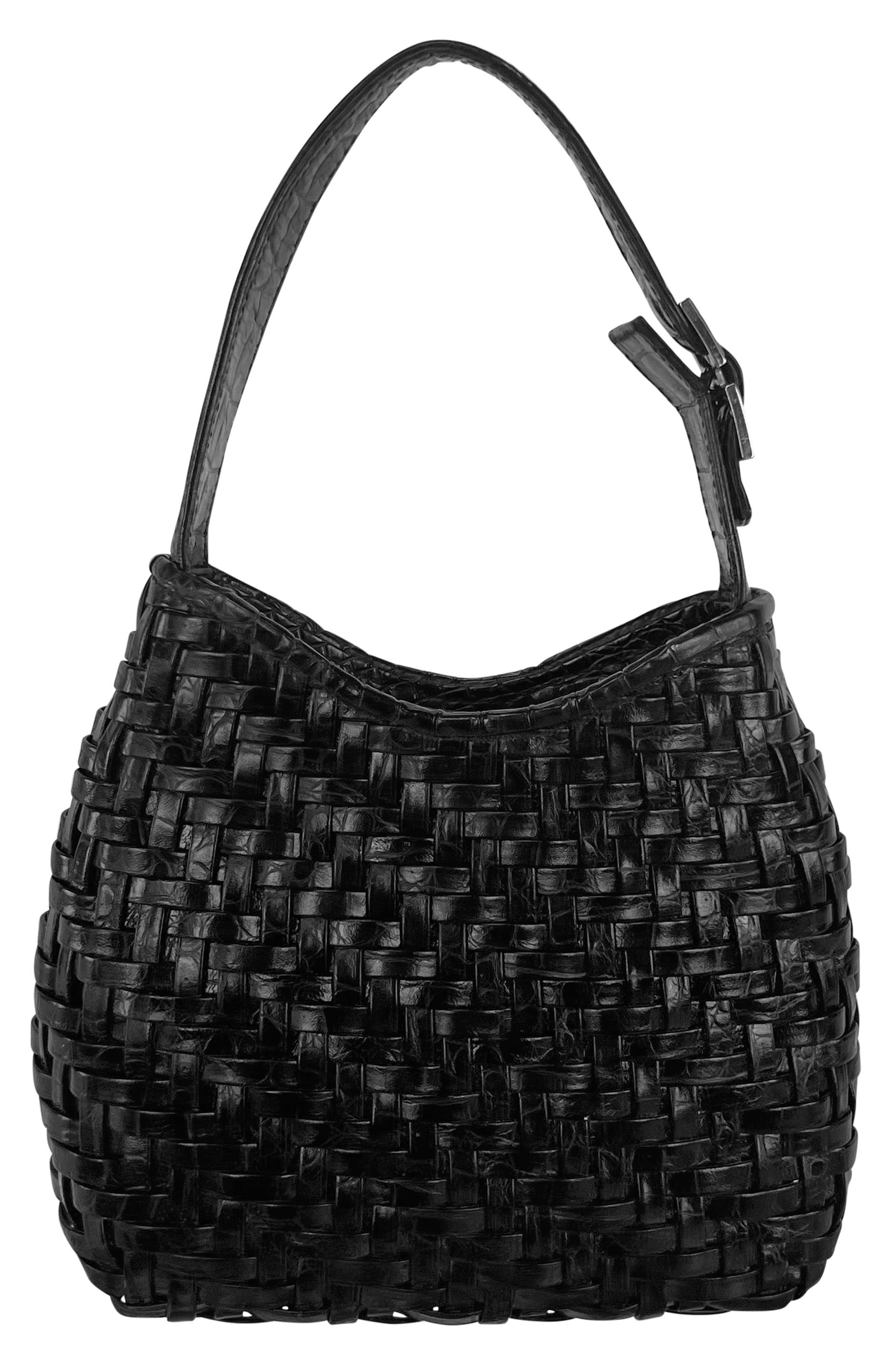 Late 1990s Gianni Versace by Donatella Woven Leather Rhinestone Medusa Mini Bag In Excellent Condition In West Hollywood, CA