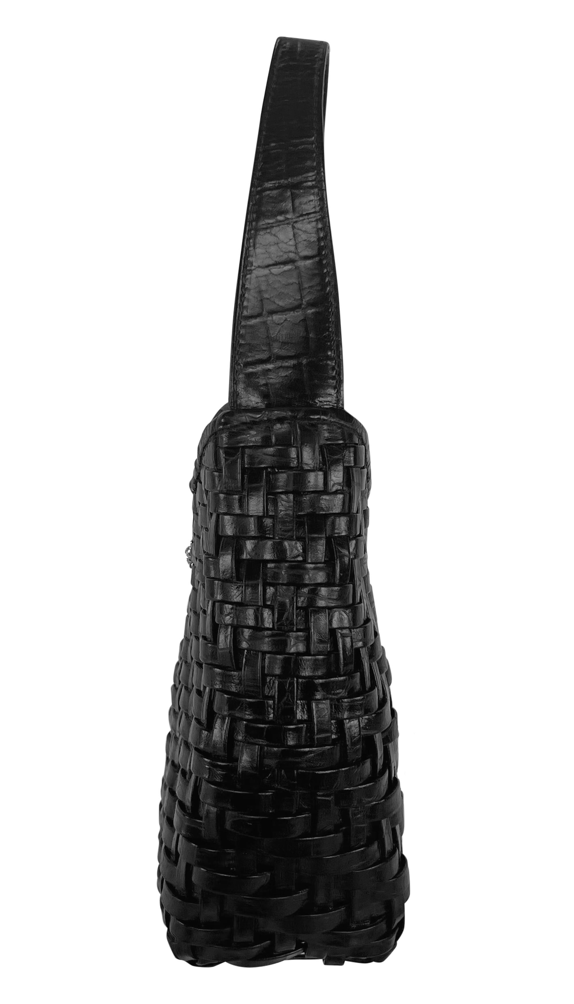 Women's Late 1990s Gianni Versace by Donatella Woven Leather Rhinestone Medusa Mini Bag