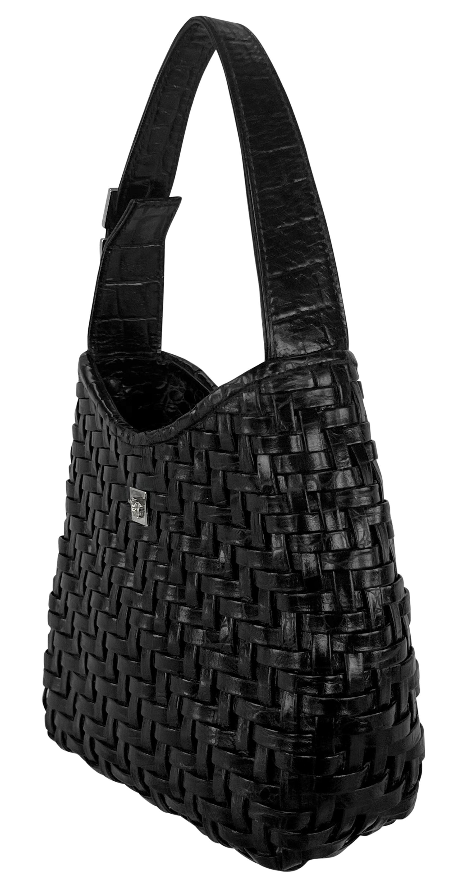 Late 1990s Gianni Versace by Donatella Woven Leather Rhinestone Medusa Mini Bag 1