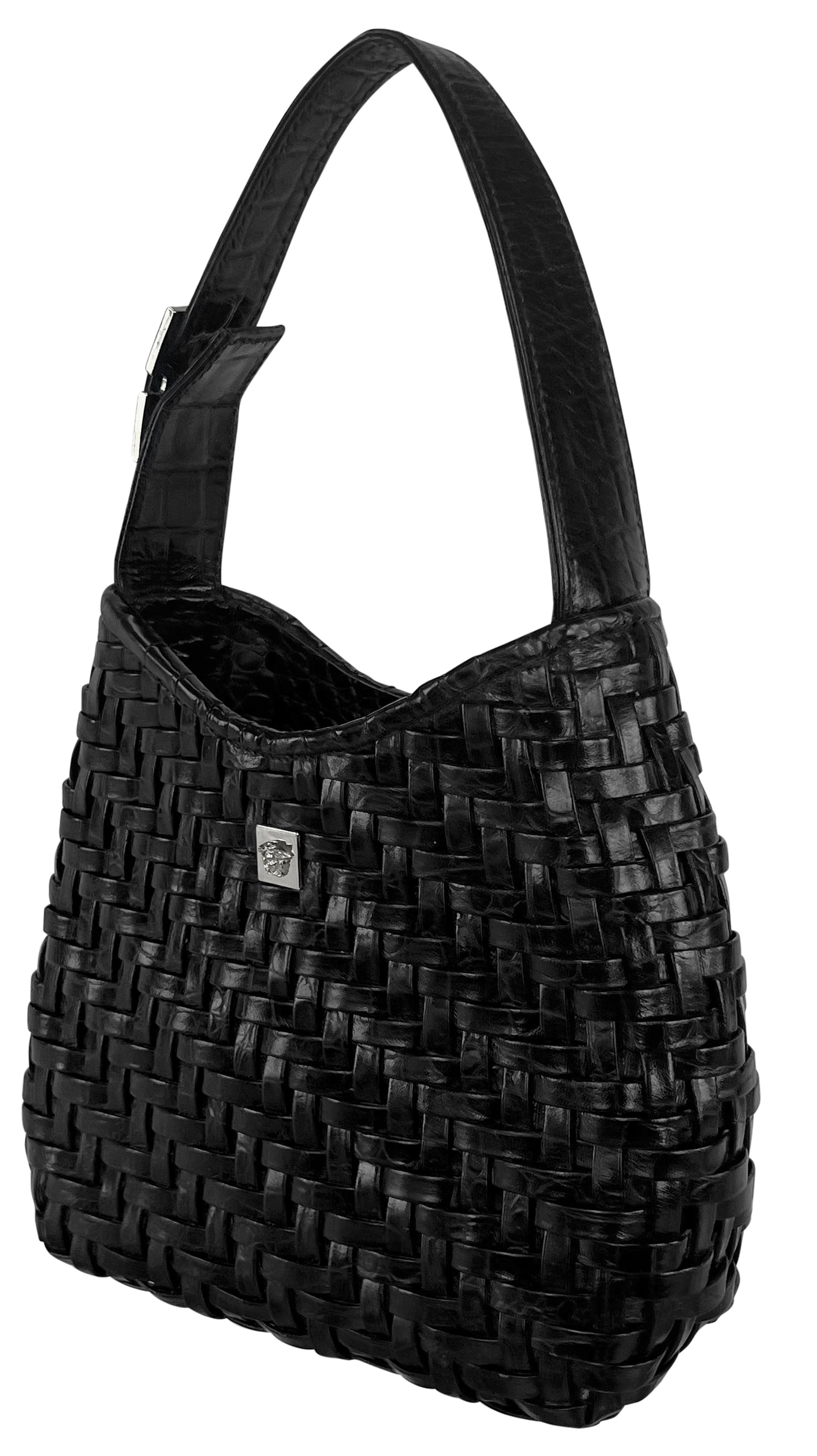Late 1990s Gianni Versace by Donatella Woven Leather Rhinestone Medusa Mini Bag 2