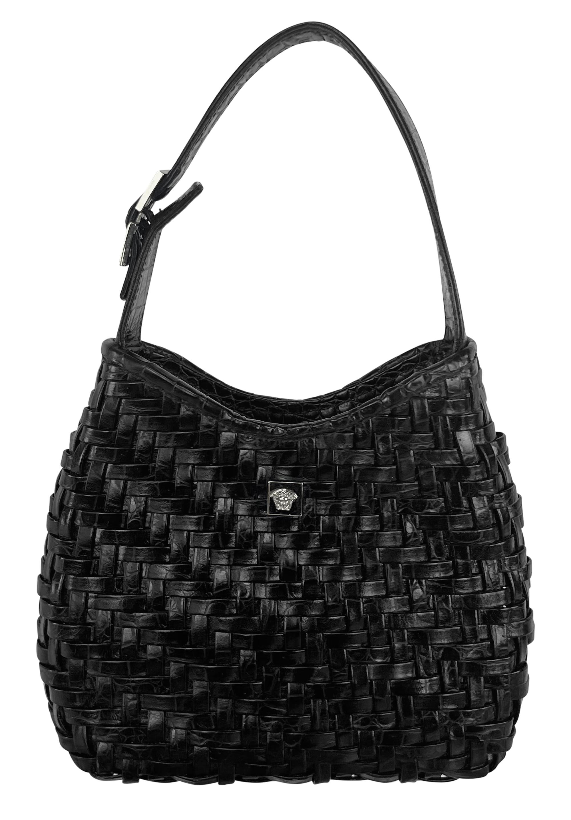 Late 1990s Gianni Versace by Donatella Woven Leather Rhinestone Medusa Mini Bag 3