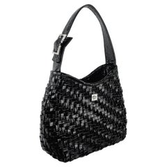 Vintage Late 1990s Gianni Versace by Donatella Woven Leather Rhinestone Medusa Mini Bag