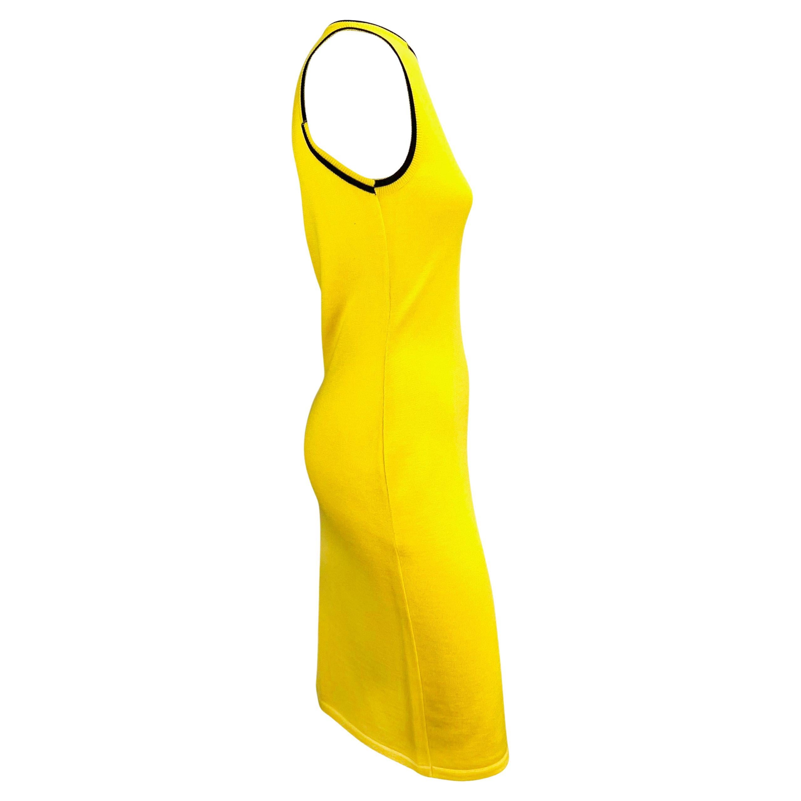 Late 1990s Gianni Versace Canary Yellow Knit Wool Sleeveless Dress In Excellent Condition For Sale In West Hollywood, CA