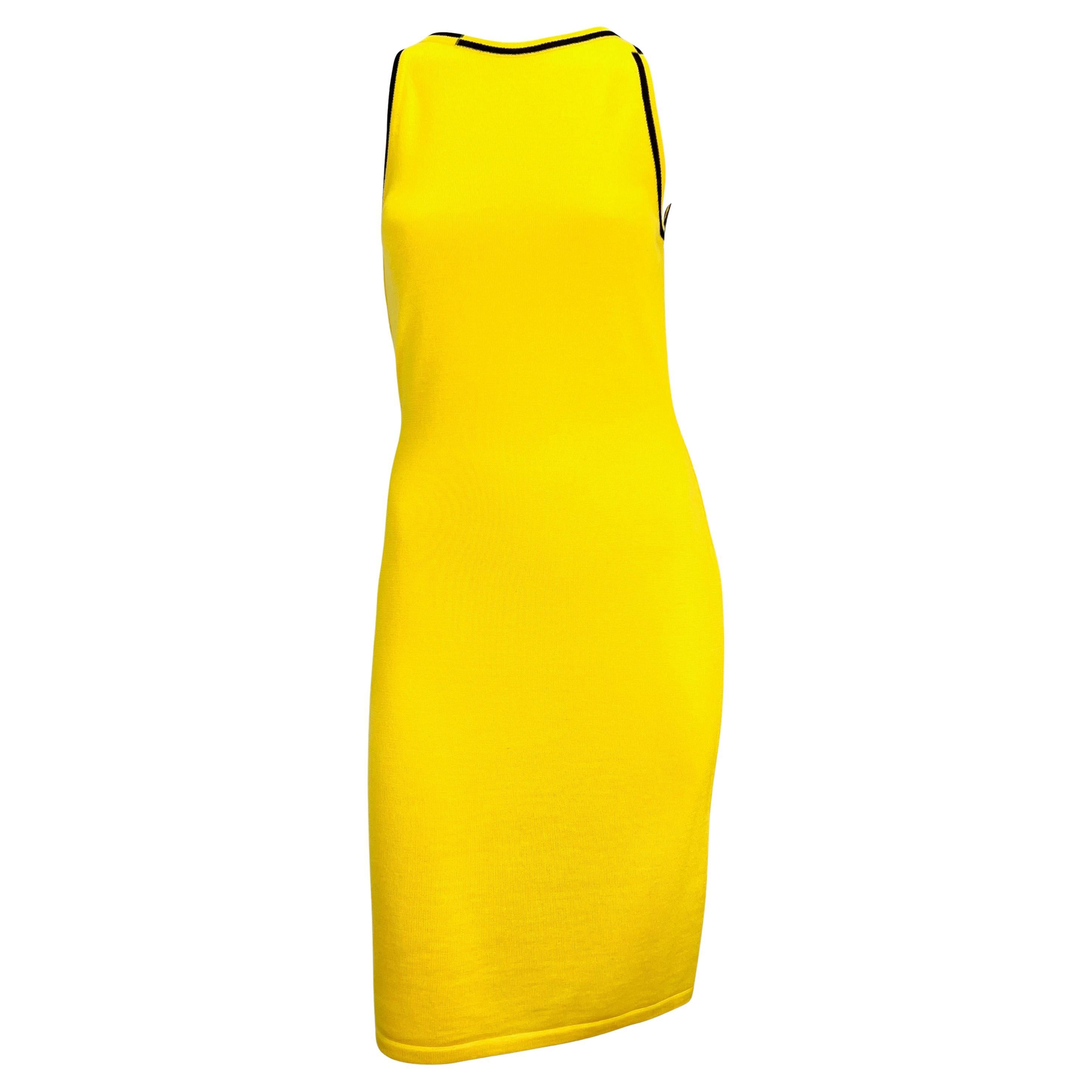 Late 1990s Gianni Versace Canary Yellow Knit Wool Sleeveless Dress For Sale 1