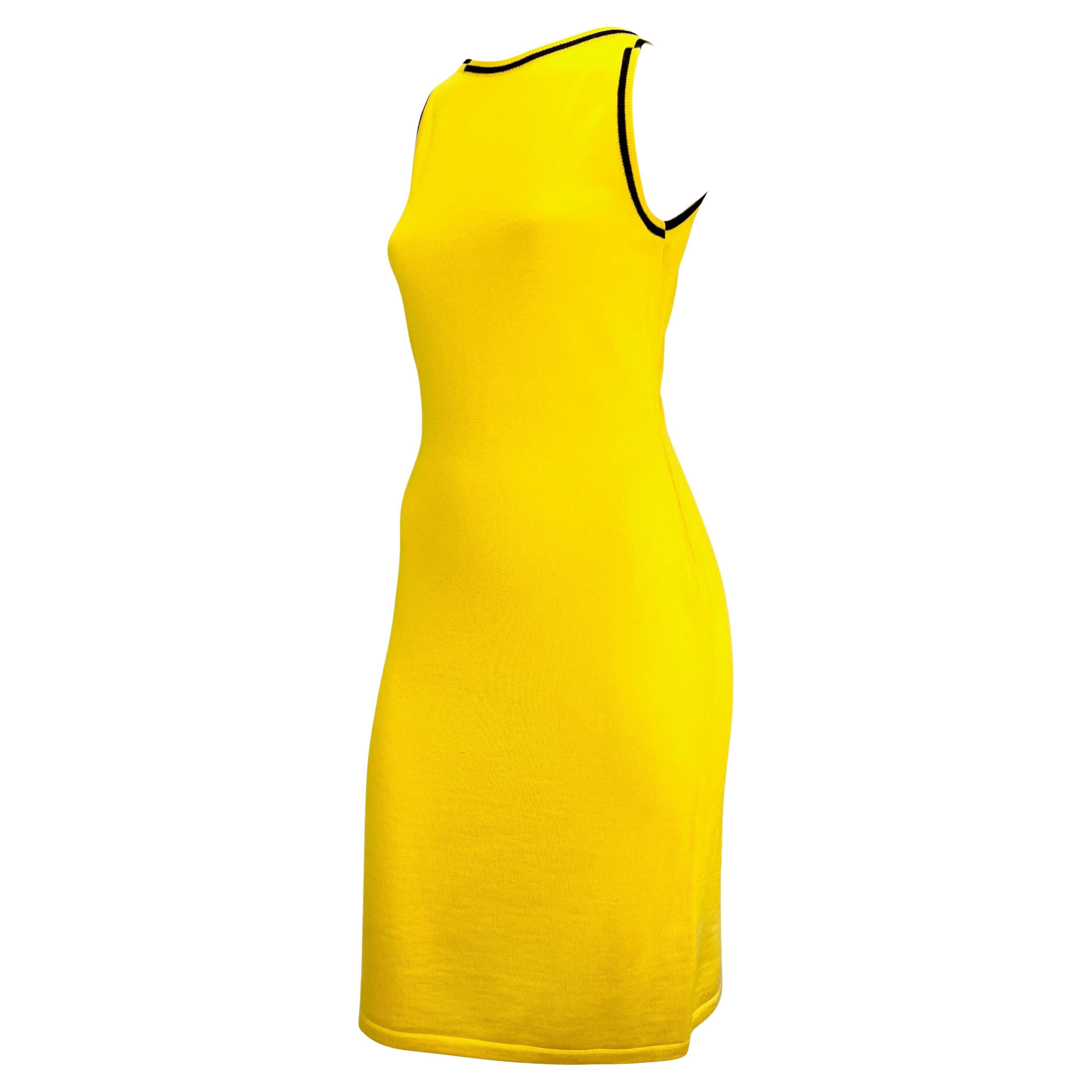Late 1990s Gianni Versace Canary Yellow Knit Wool Sleeveless Dress