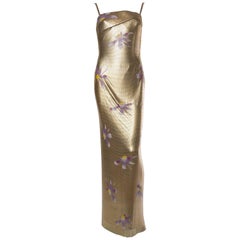 Gianni Versace Couture, Ende der 1990er Jahre, rückenfreies Kleid aus goldenem Metallgeflecht