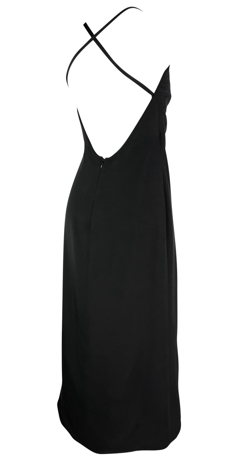 Late 1990s Giorgio Armani Backless Black Faux-Wrap High Slit Column Gown  For Sale at 1stDibs