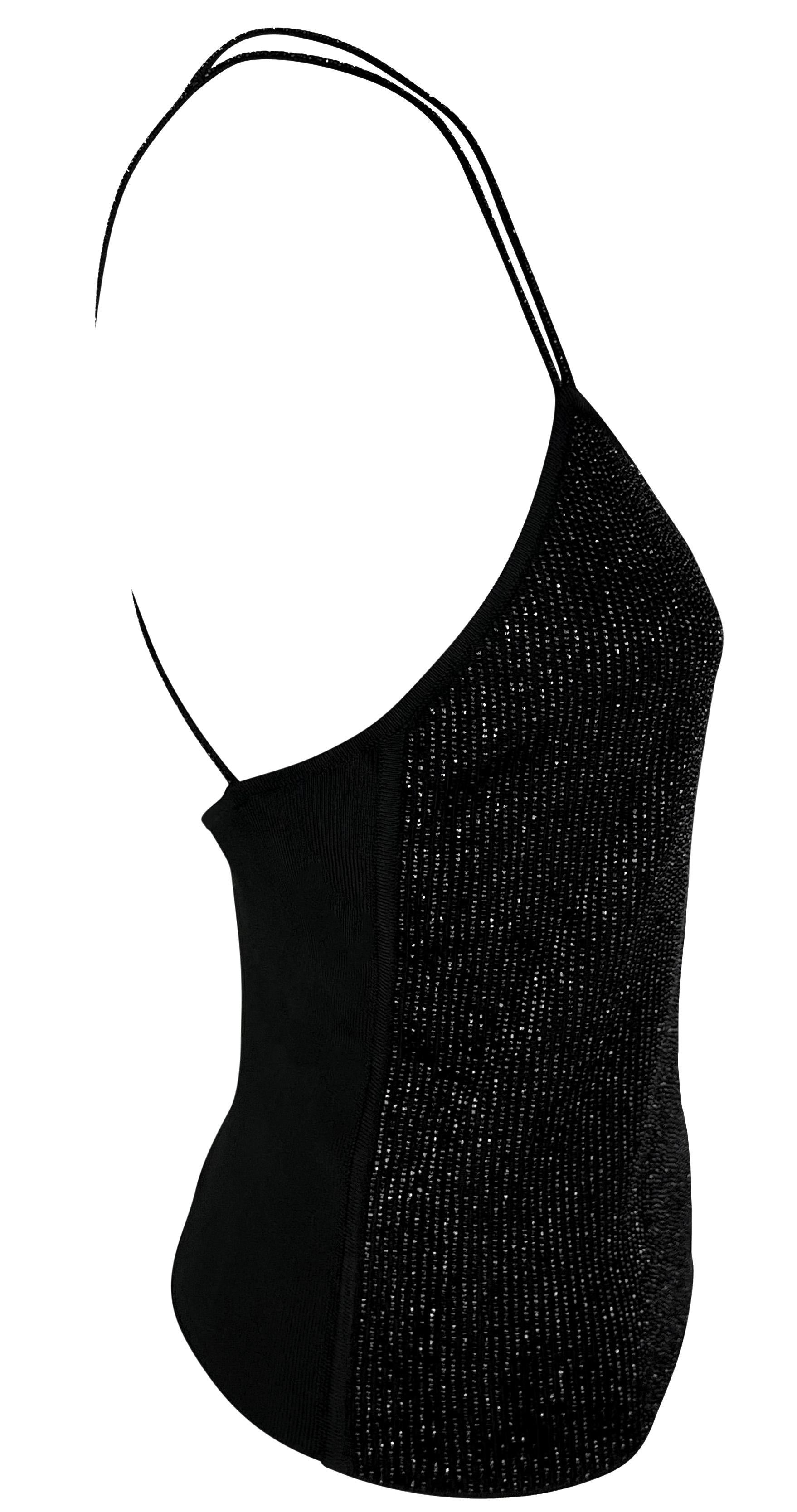 Late 1990s Giorgio Armani Beaded Strappy Backless Stretch Black Tank Top In Excellent Condition For Sale In West Hollywood, CA