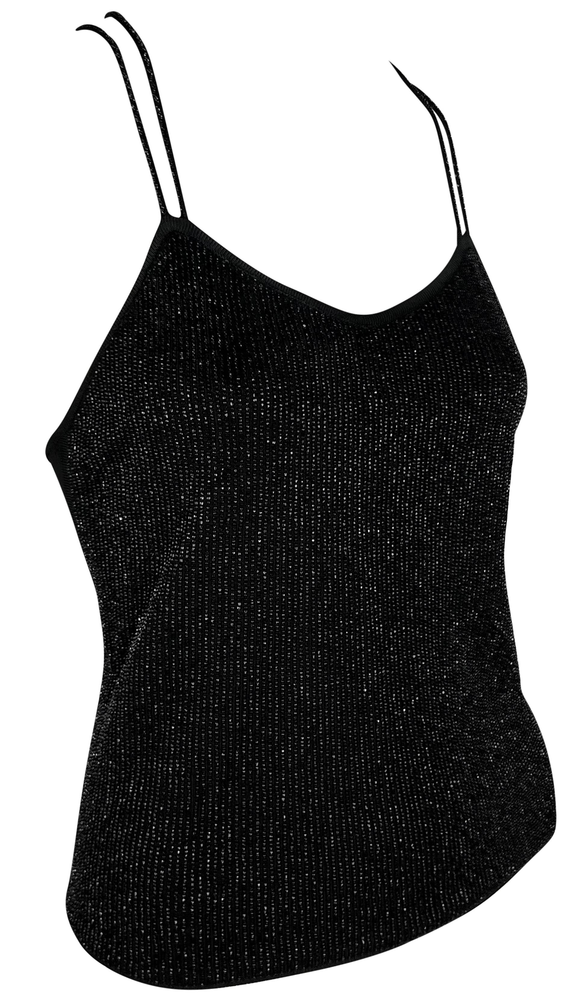 Späte 1990er Giorgio Armani Perlen Riemchen-Rücken-Tanktop aus schwarzem Stretch Damen im Angebot