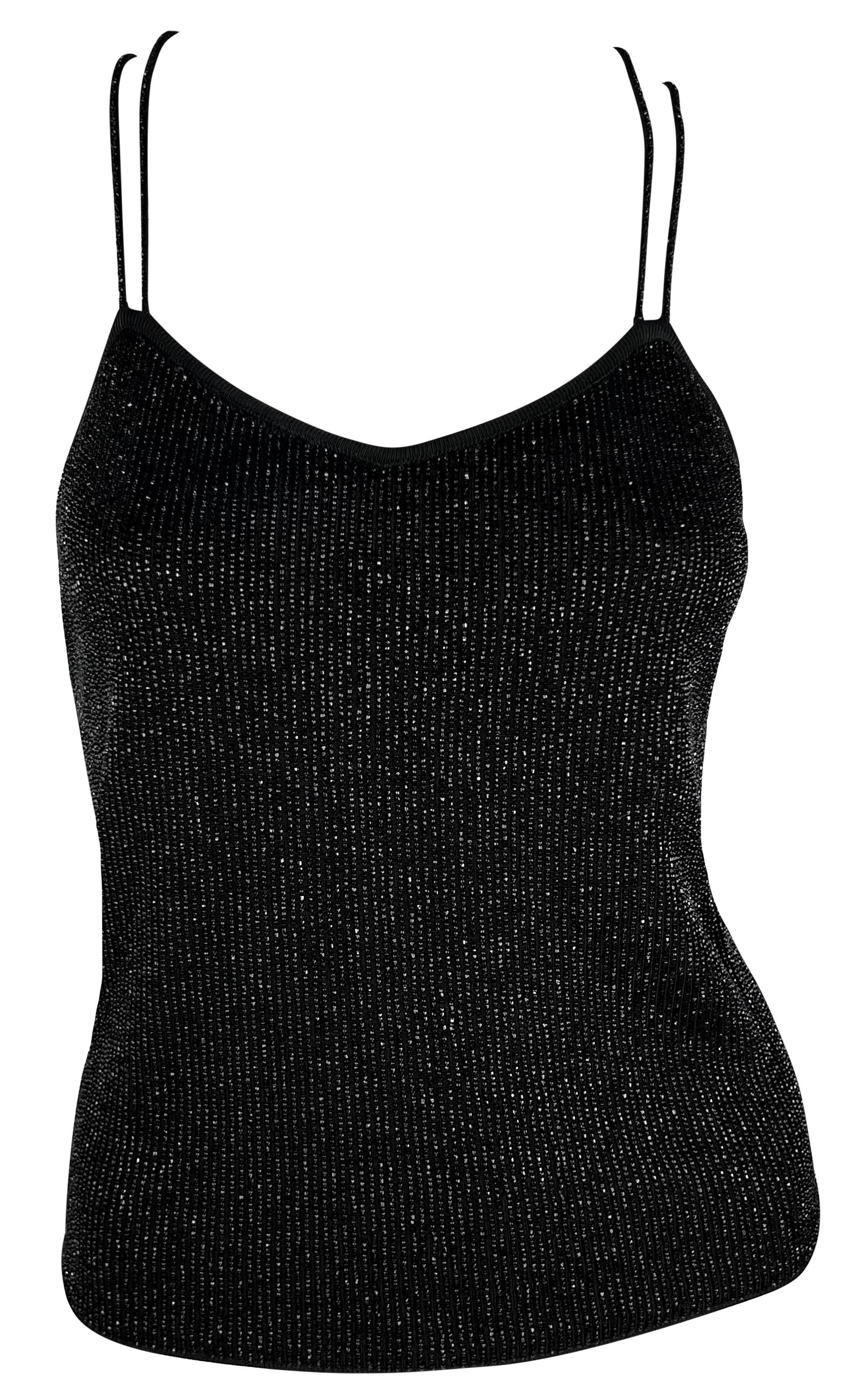 Späte 1990er Giorgio Armani Perlen Riemchen-Rücken-Tanktop aus schwarzem Stretch im Angebot 1