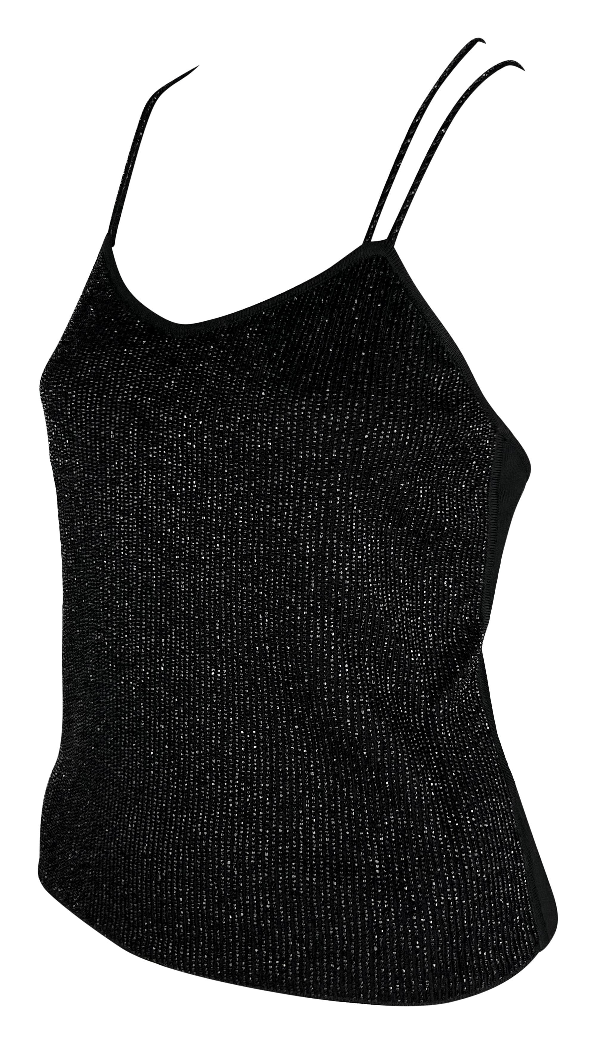 Späte 1990er Giorgio Armani Perlen Riemchen-Rücken-Tanktop aus schwarzem Stretch im Angebot 2