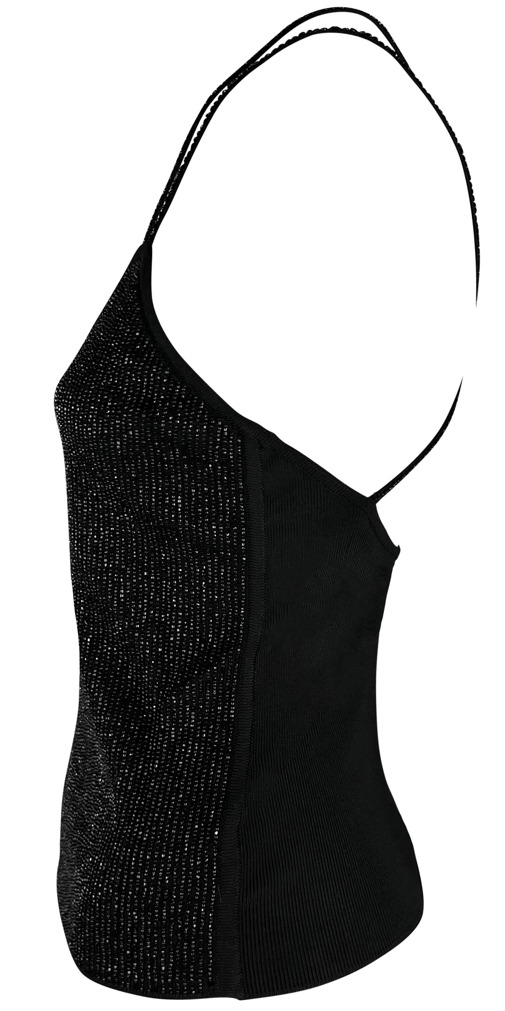 Late 1990s Giorgio Armani Beaded Strappy Backless Stretch Black Tank Top For Sale 3
