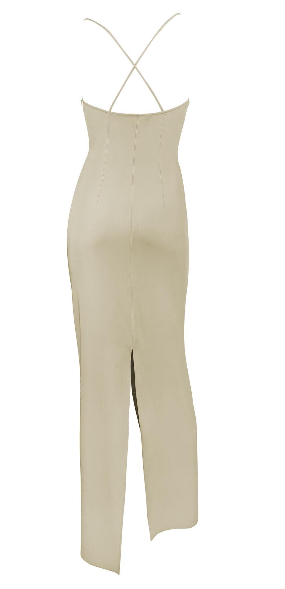 Finales de los 90 Giorgio Armani Vestido de Columna de Seda Beige Bodycon Slip Dress en venta 1
