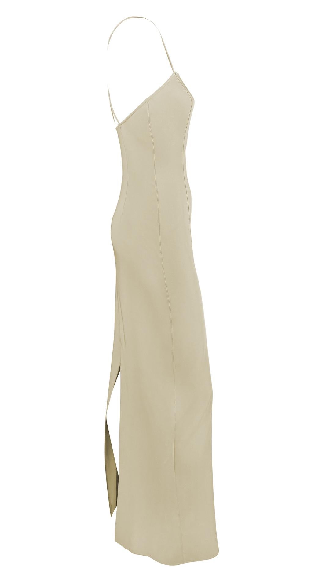 Finales de los 90 Giorgio Armani Vestido de Columna de Seda Beige Bodycon Slip Dress en venta 2