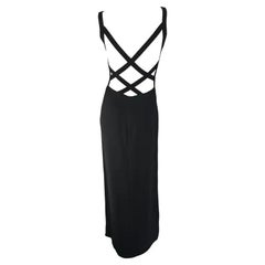 Late 1990s Giorgio Armani Black Backless Bodycon Stretch Strap Gown