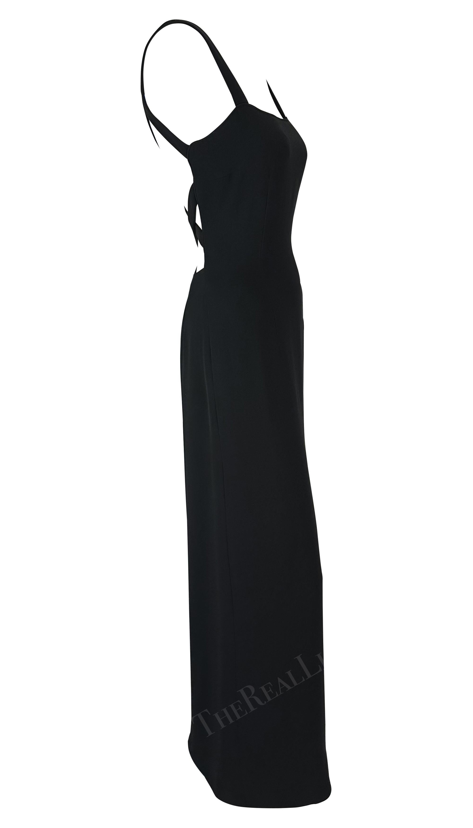 Late 1990s Giorgio Armani Black Backless Bodycon Stretch Strap Gown In Excellent Condition For Sale In West Hollywood, CA