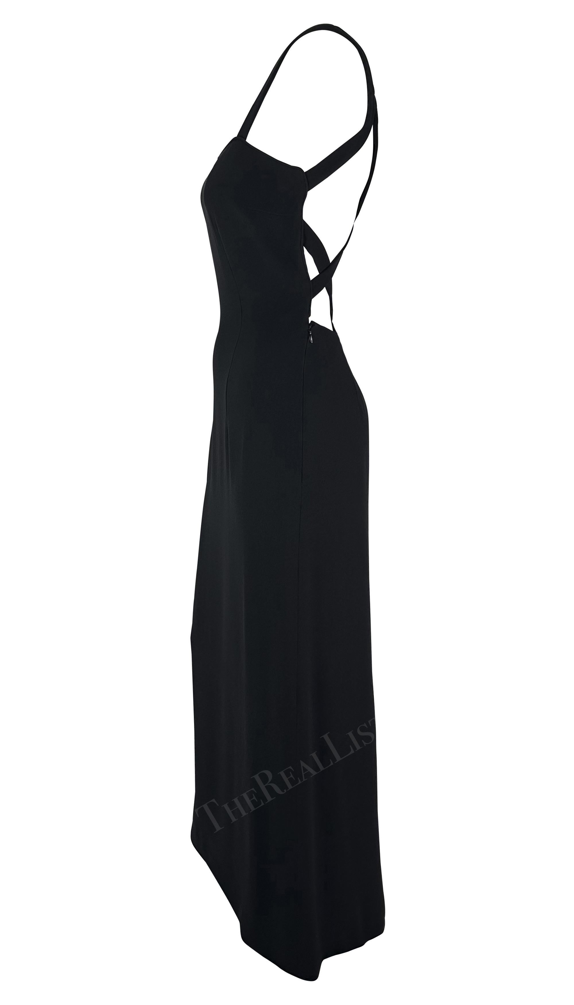 Late 1990s Giorgio Armani Black Backless Bodycon Stretch Strap Gown For Sale 2