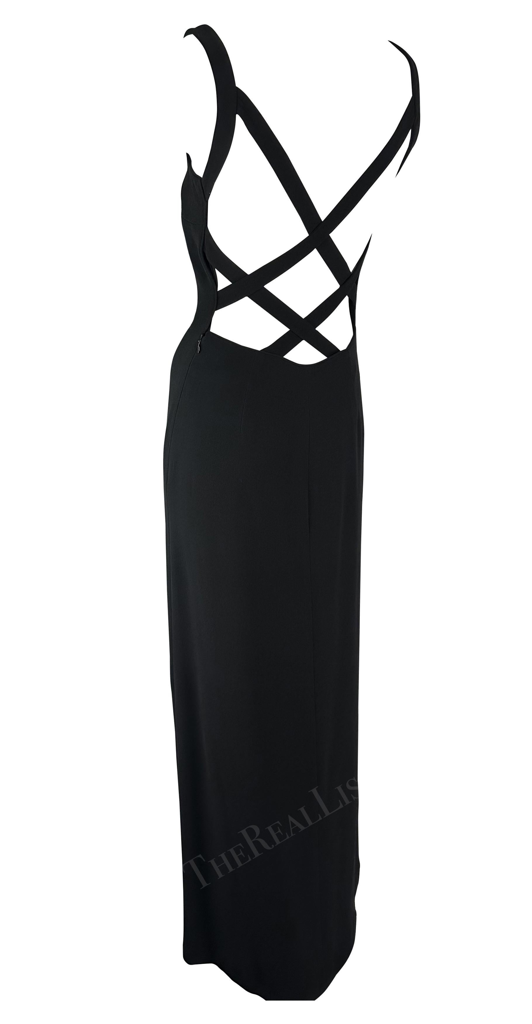 Late 1990s Giorgio Armani Black Backless Bodycon Stretch Strap Gown For Sale 3