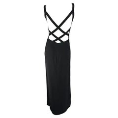 Late 1990s Giorgio Armani Black Backless Bodycon Stretch Strap Gown