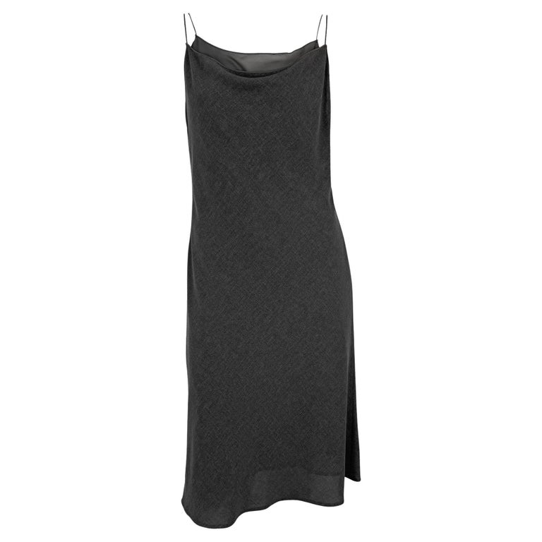 Late 1990s Giorgio Armani Grey Chiffon Double Slip Dress For Sale at 1stDibs