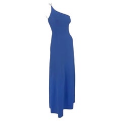Late 1990s Giorgio Armani Pale Royal Blue Silk Asymmetric Triple Strap Gown