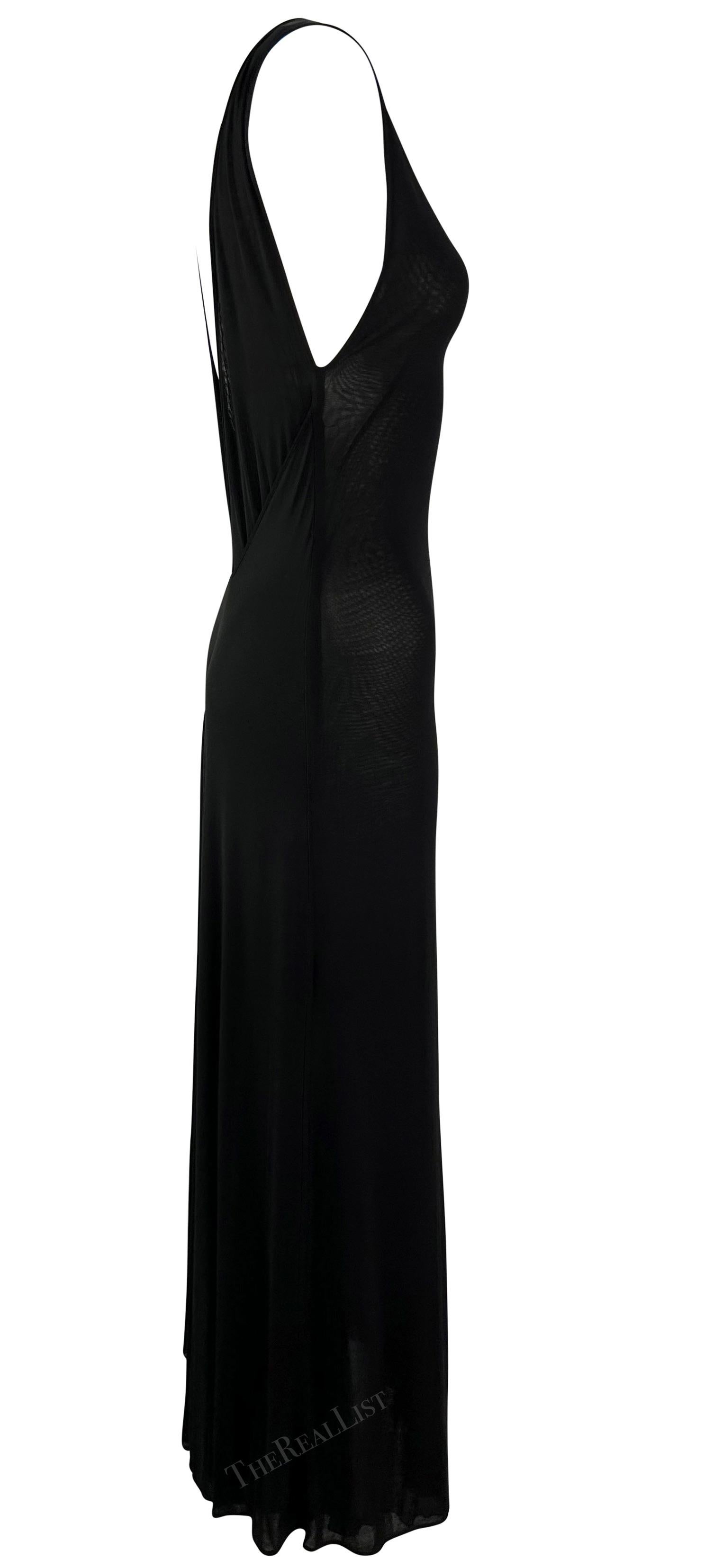 Late 1990s Giorgio Armani Sheer Plunging Back Bodycon Gown In Good Condition For Sale In West Hollywood, CA