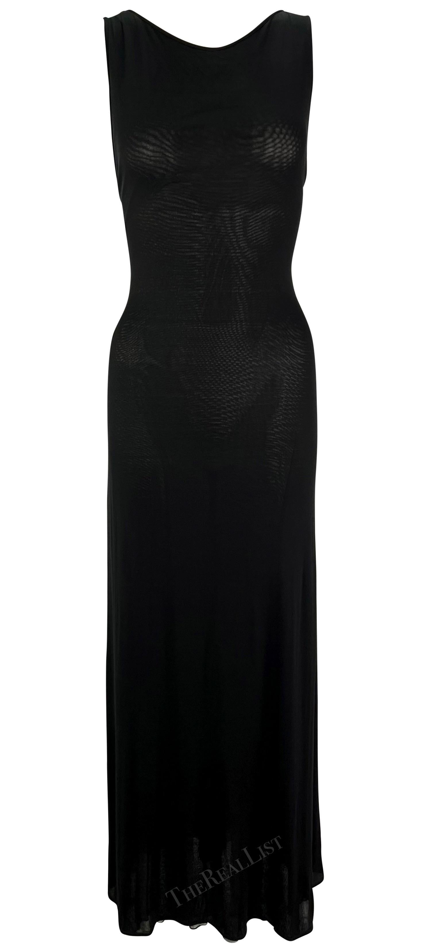 Late 1990s Giorgio Armani Sheer Plunging Back Bodycon Gown For Sale 1
