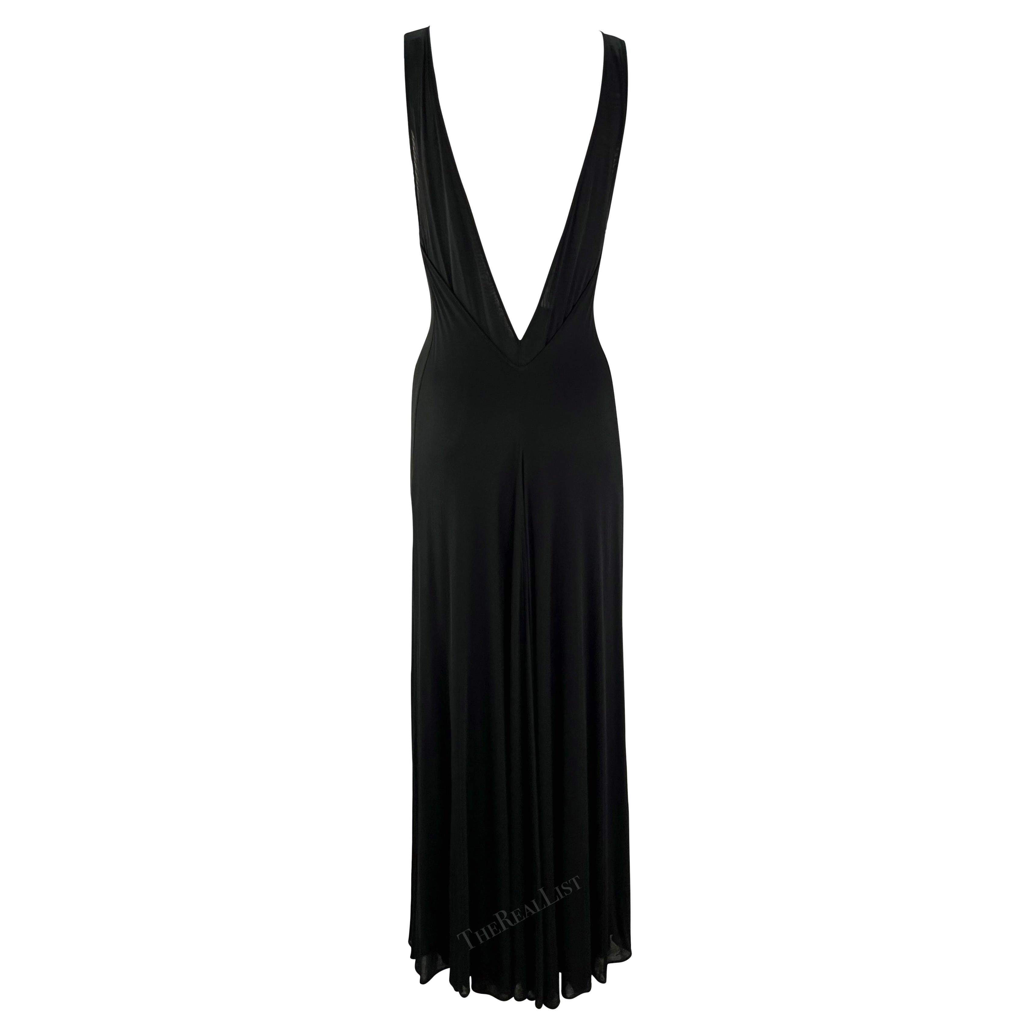 Late 1990s Giorgio Armani Sheer Plunging Back Bodycon Gown For Sale
