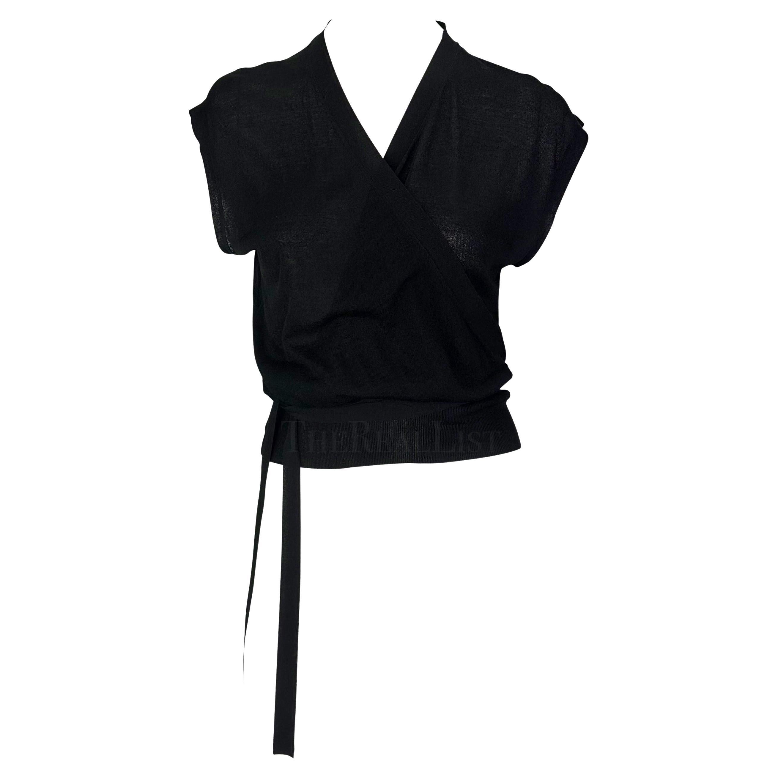 Late 1990s Gucci by Tom Ford Black Knit Silk Wrap Top For Sale