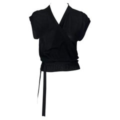 Vintage Late 1990s Gucci by Tom Ford Black Knit Silk Wrap Top