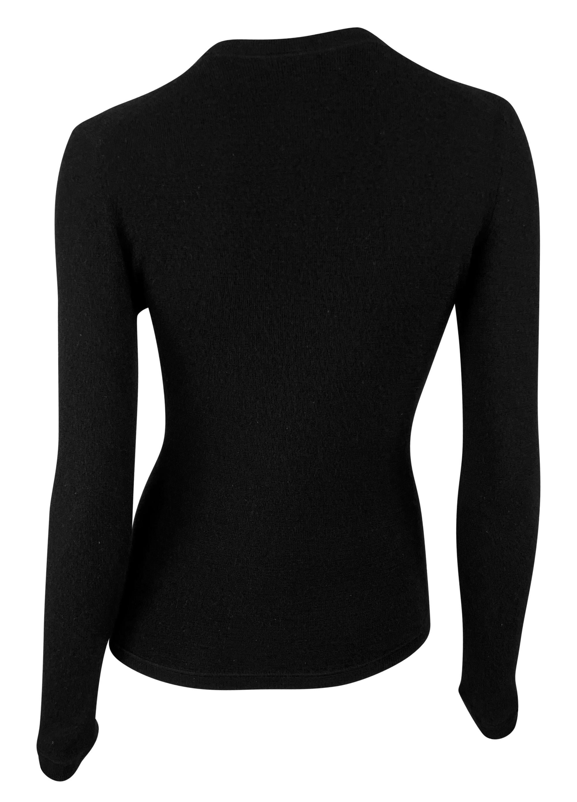 Women's Late 1990s Gucci by Tom Ford Black Knit Stretch Cashmere Sweater Top For Sale