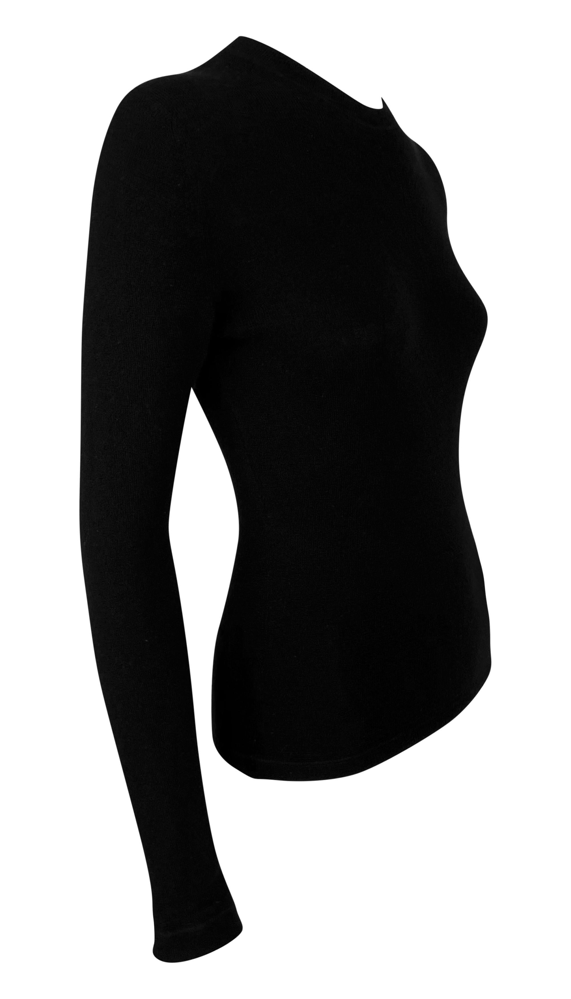 Late 1990s Gucci by Tom Ford Black Knit Stretch Cashmere Sweater Top For Sale 2